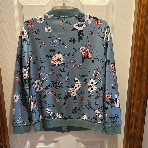 Blue and Green Bomber Jacket with Floral Print - Picture 5 of 5